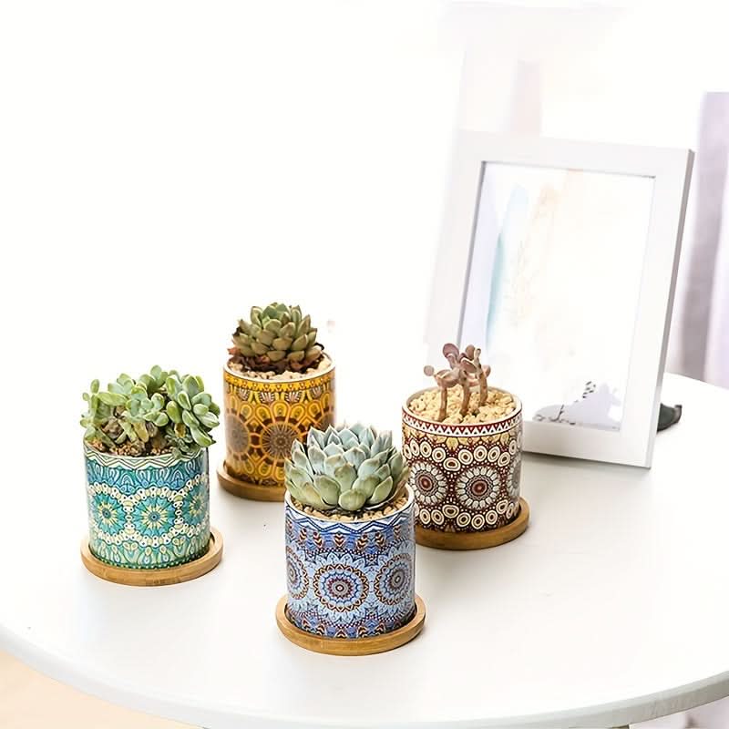 Contemporary Mandala Ceramic Succulent Planter
