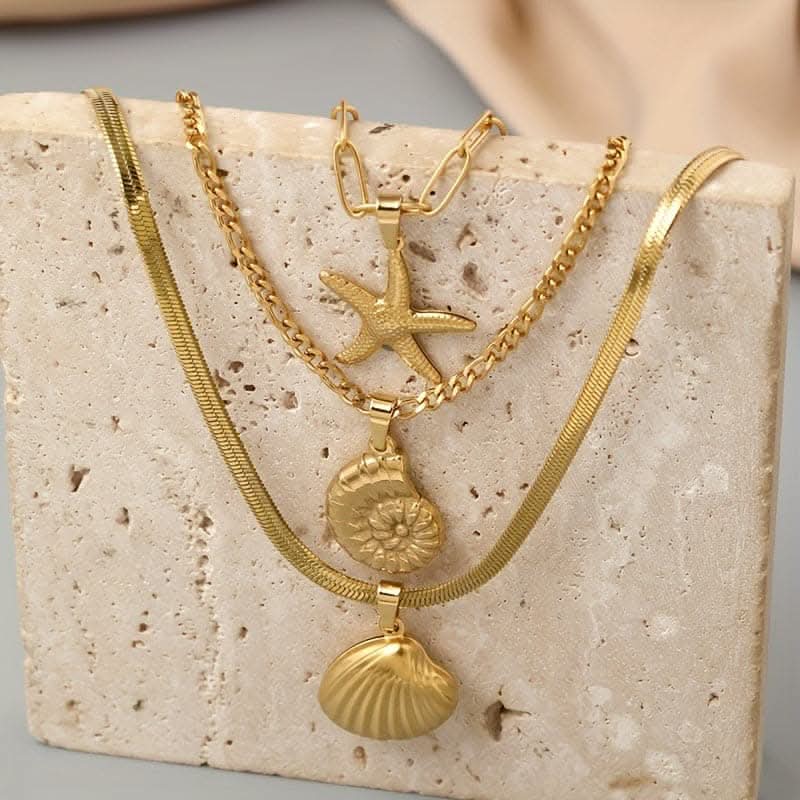3-Piece Ocean-Gold Plated Necklace Set