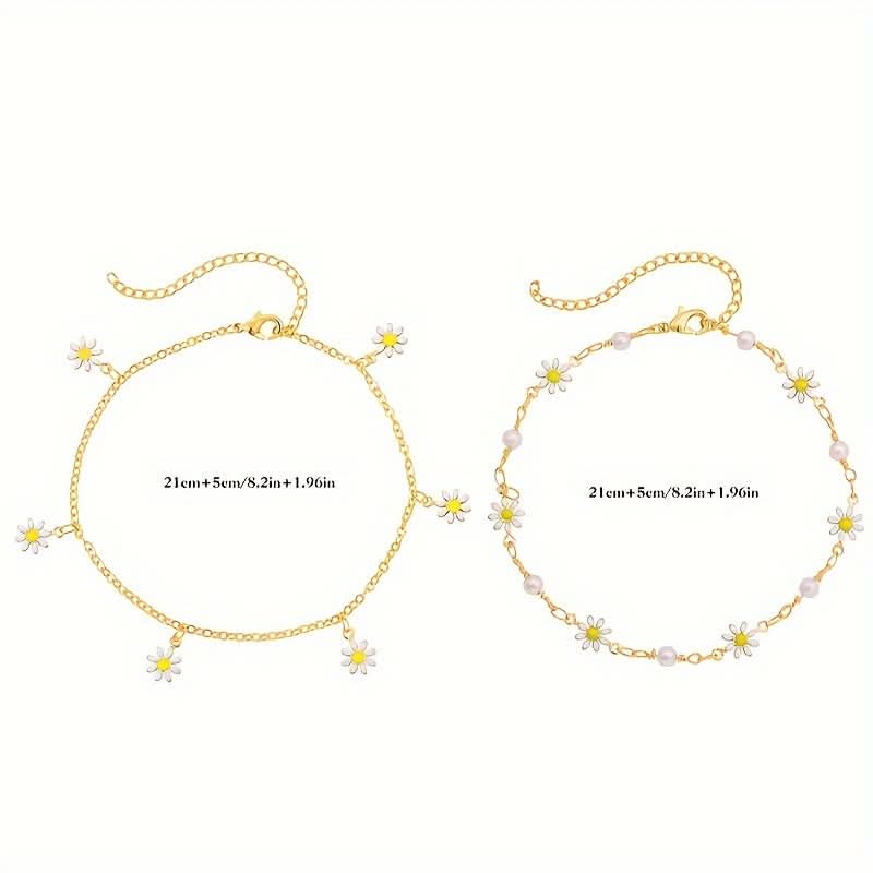 2pcs Stacking Daisy Anklets – Cute Foot Accessories