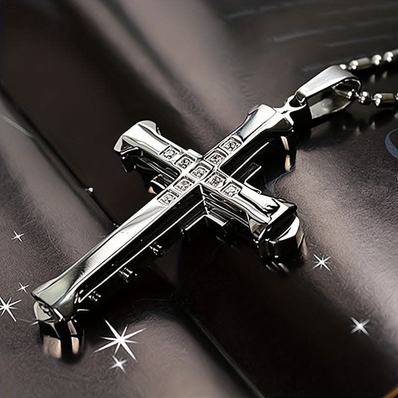 Luxury Titanium Steel Cross Pendant Necklace – Zircon Inlaid
