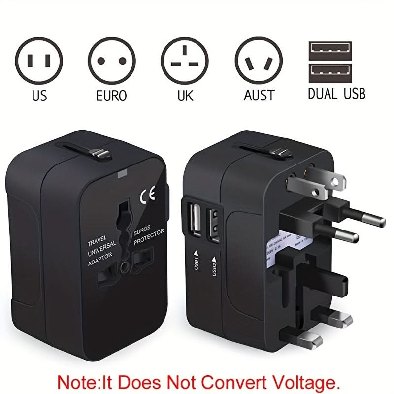 Universal Travel Adapter with Dual USB Ports – All-in-One