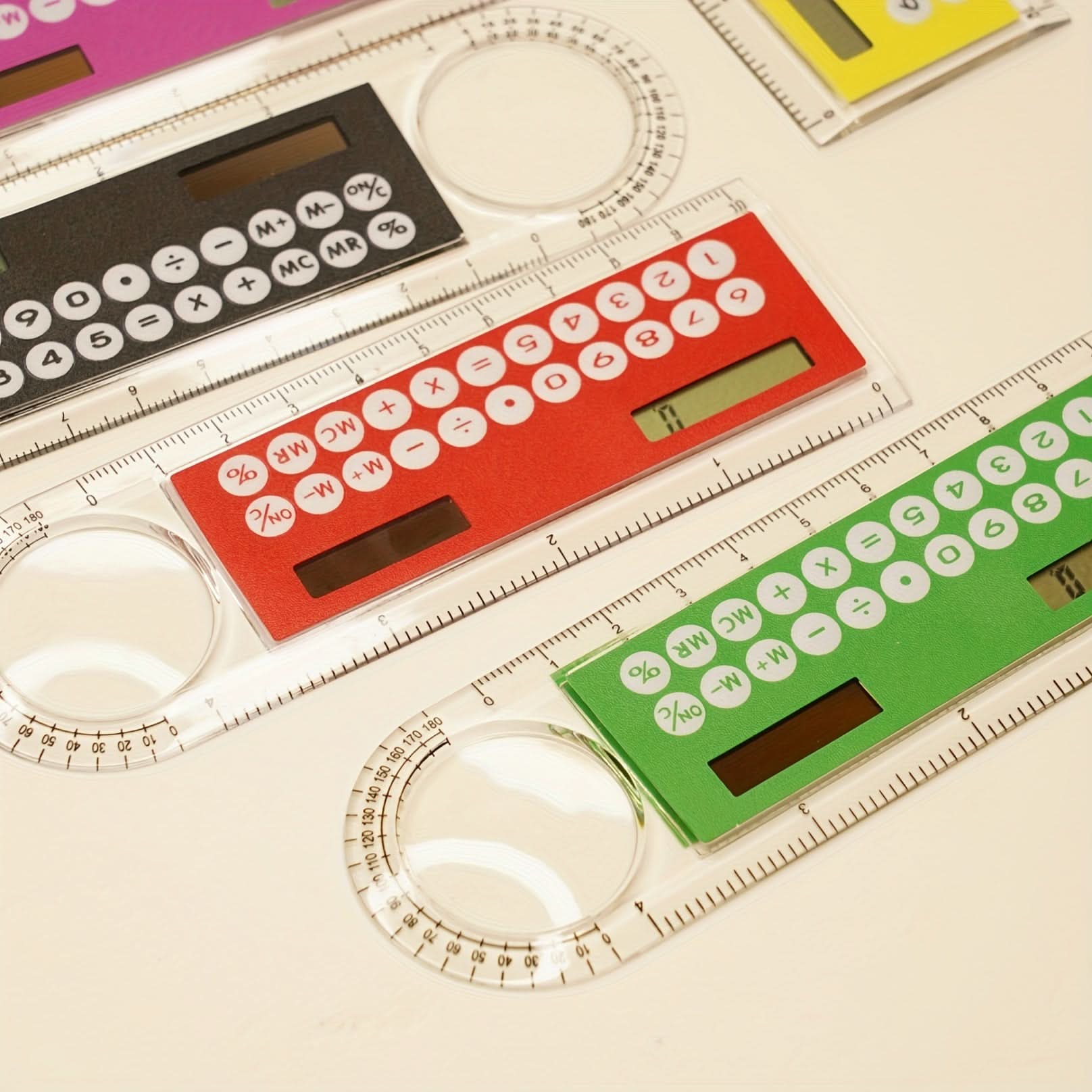 Mini 4-In-1 Solar-Powered Calculator with Ruler - LED Display