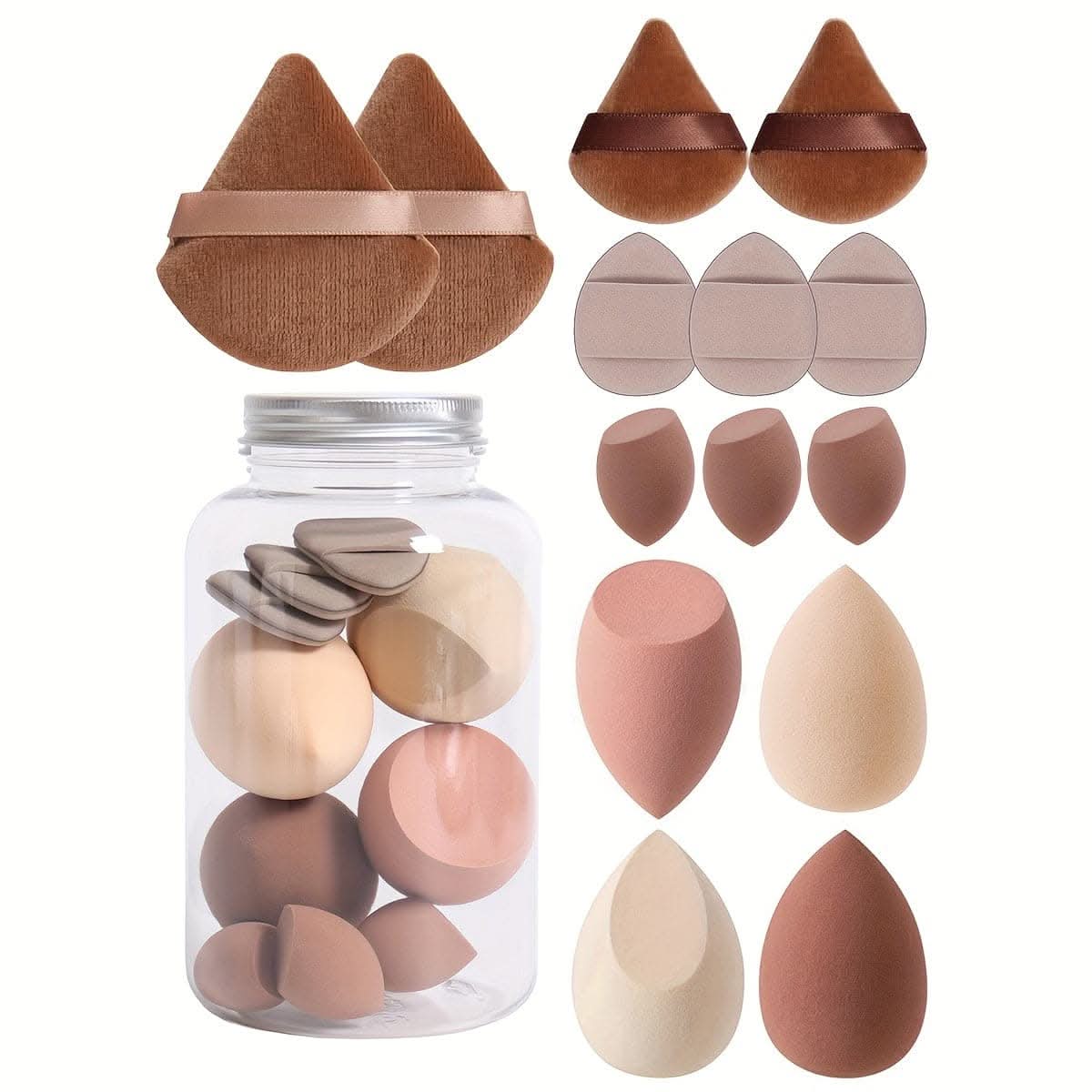 14pc Velvet Makeup Sponge Set with Storage Jar