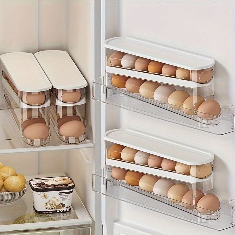 Double-Layer Rolling Egg Storage Box – Space-Saving Refrigerator Organizer