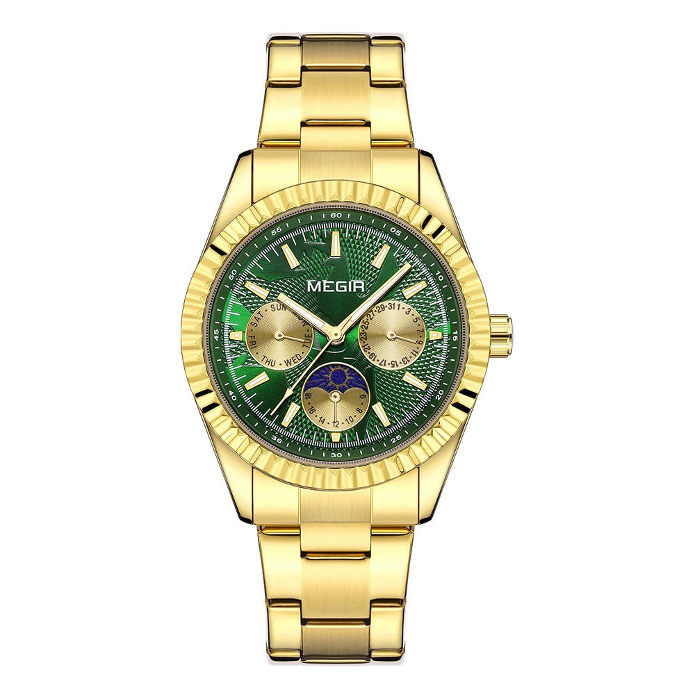Megir 1102 Lunar Phase Steel-Strap Waterproof Quartz Watch for men