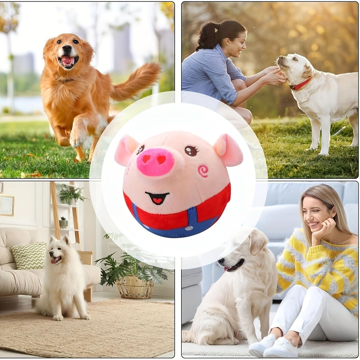 Interactive Plush Pig Dog Toy with Sound – USB Rechargeable Fabric Pet Bouncing Ball