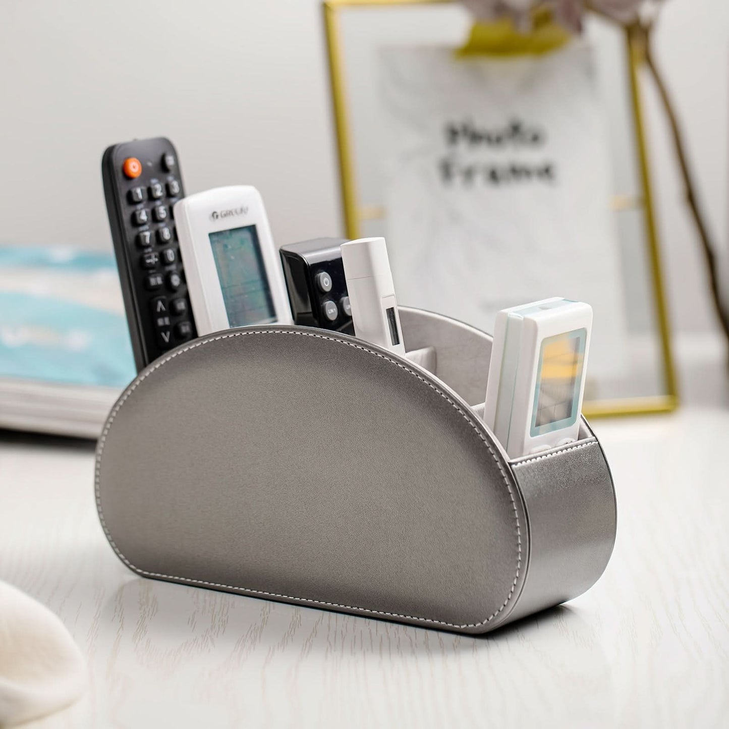 5-Compartment PU Leather Remote Organizer Box