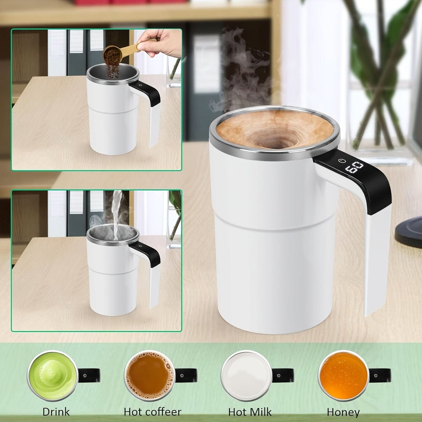 Automatic Stirring Coffee Mug, USB Rechargeable 304 Stainless Steel Cup