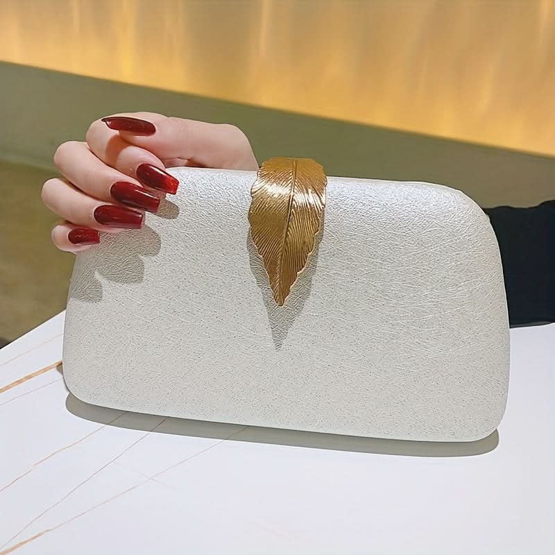 White Leaf Decor Faux Leather Clutch Bag