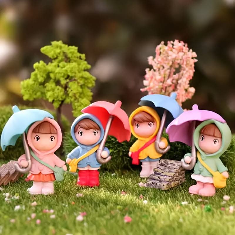 4-Piece Cute Umbrella Girl Car Center Console Decor Set