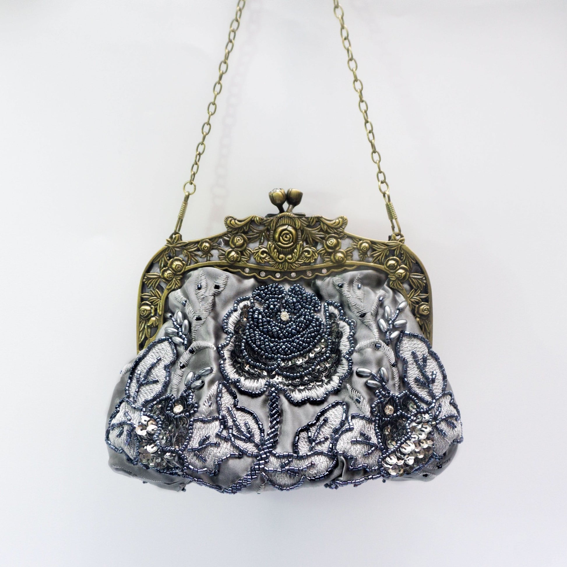 Vintage Floral Embossed Kiss-Lock Clutch