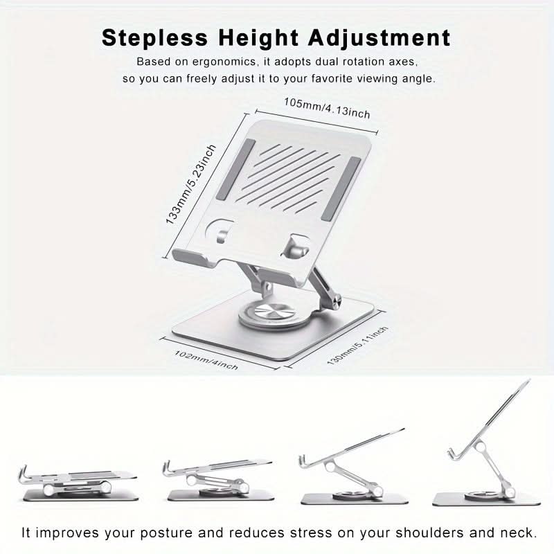 Adjustable Aluminum Tablet Stand with 360° Rotation