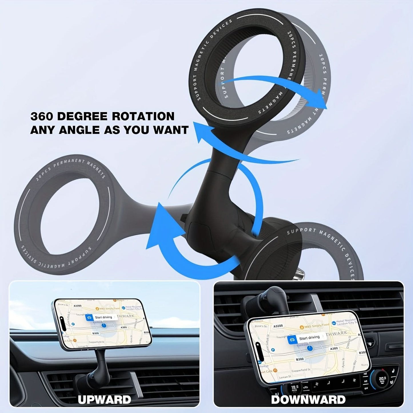 360° Rotatable Magnetic Car Phone Holder – Adjustable Air Vent Mount