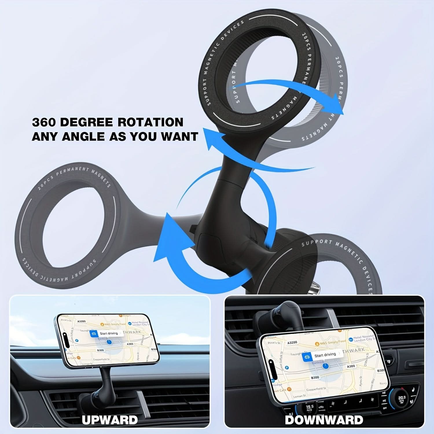 360° Rotatable Magnetic Car Phone Holder – Adjustable Air Vent Mount