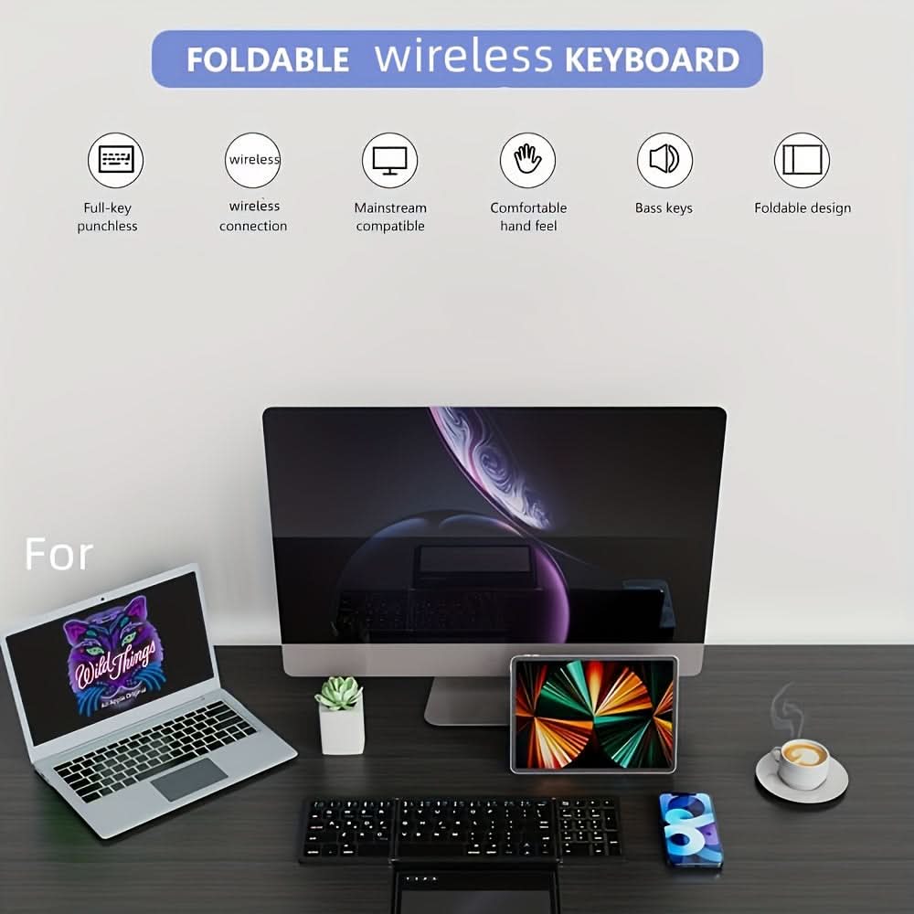Foldable Wireless Keyboard with Touchpad - Rechargeable Bluetooth Keyboard
