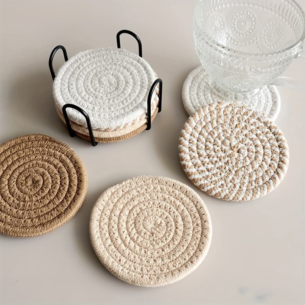 8-Piece Minimalist Cotton Fabric Drink Coasters - Brown Series