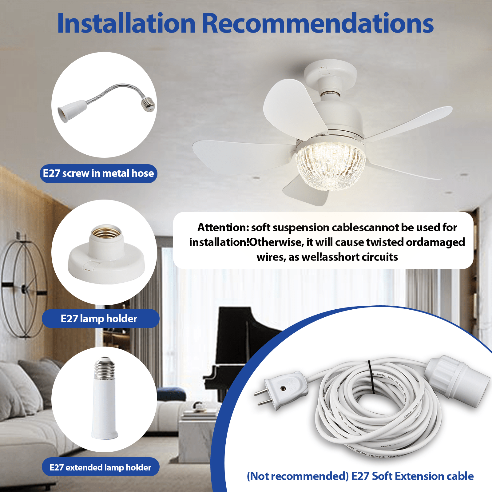 Elegant White LED Ceiling Fan with Remote – 3-Speed