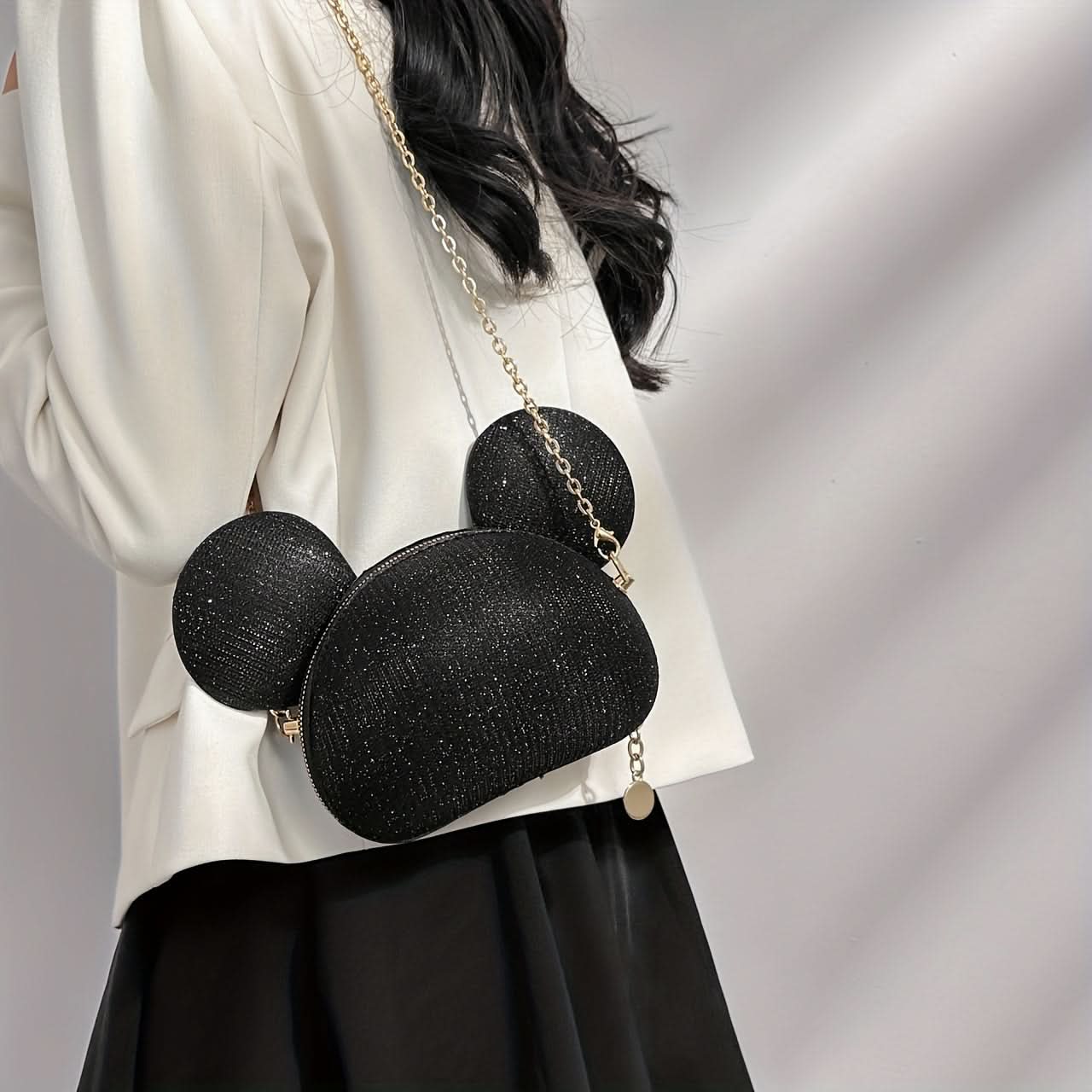 Black Glitter Crossbody Bag with Zipper Closure