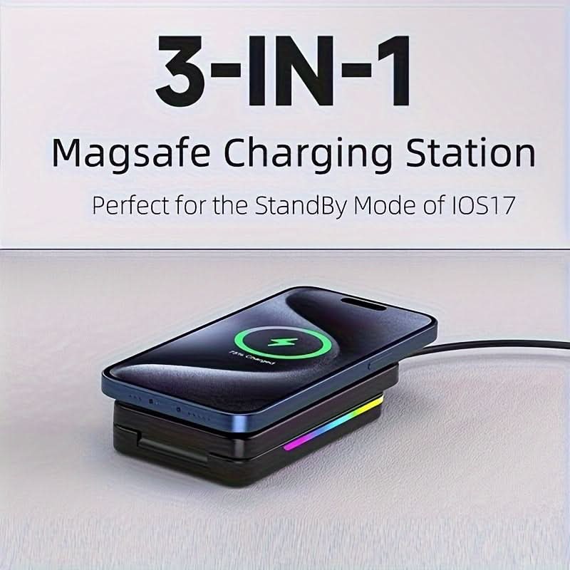 3-in-1 Foldable MagSafe Wireless Charging Station for Apple