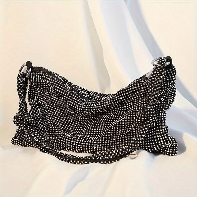 Rhinestone-Embellished Evening Clutch – Sequins, Adjustable Strap