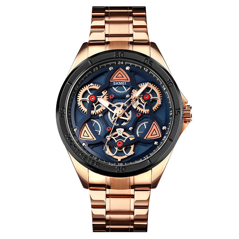 Skmei 1678 Steel Band Creative Gear Turning Mechanical Wind Quartz Watch For Men