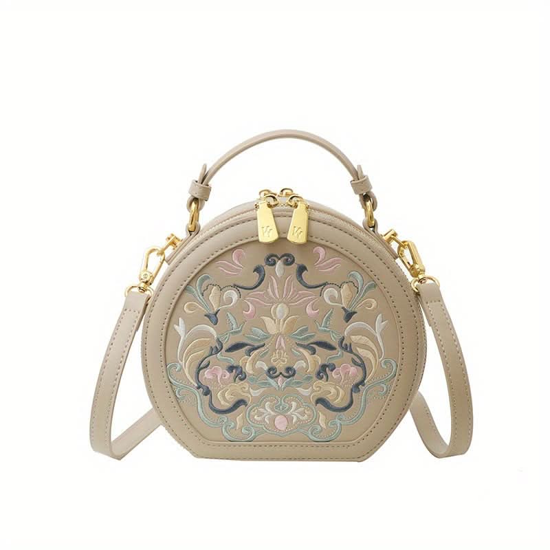 Striped PU Round Shoulder Bag – Vintage-Inspired Messenger