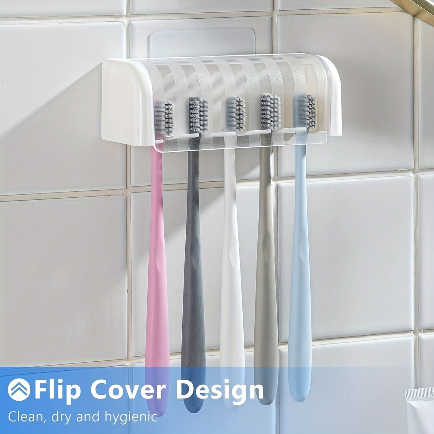 5-Slot Wall-Mounted Toothbrush Holder with Cover