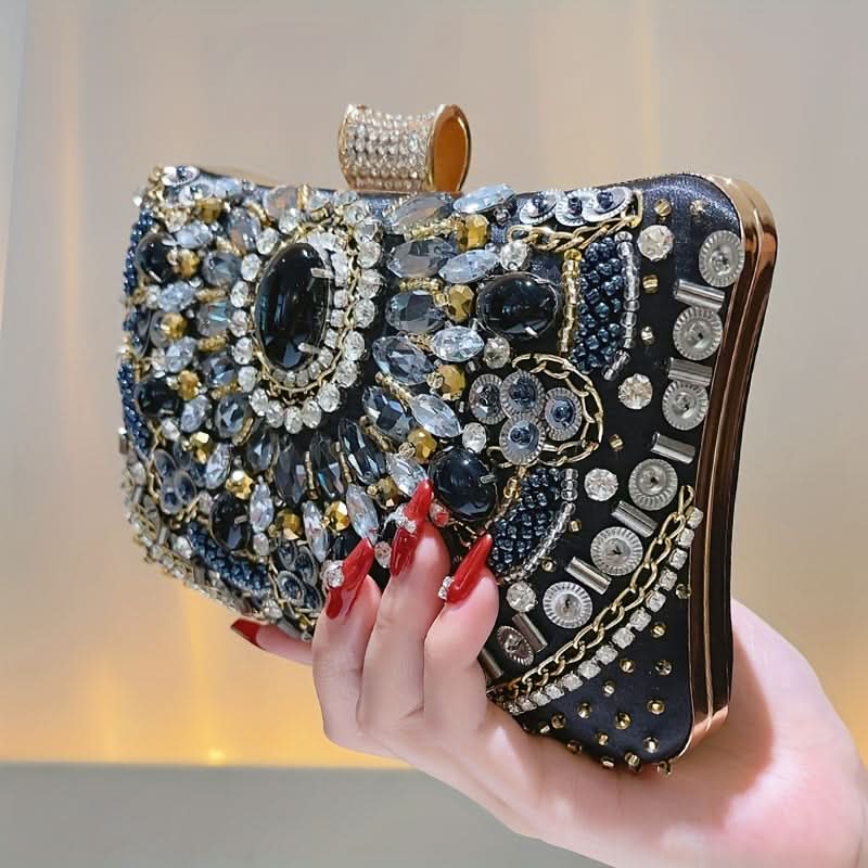 Sparkling Rhinestone Beaded Clutch, Elegant Box Purse