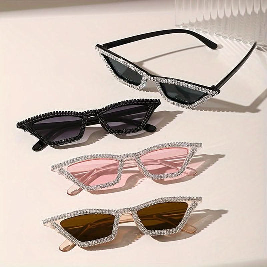 4-Pack Stylish Y2K Cat Eye Rhinestone Glasses for Women, Anti-Reflective Polycarbonate Frame, Perfect for Hiking & Everyday Photo Shoots