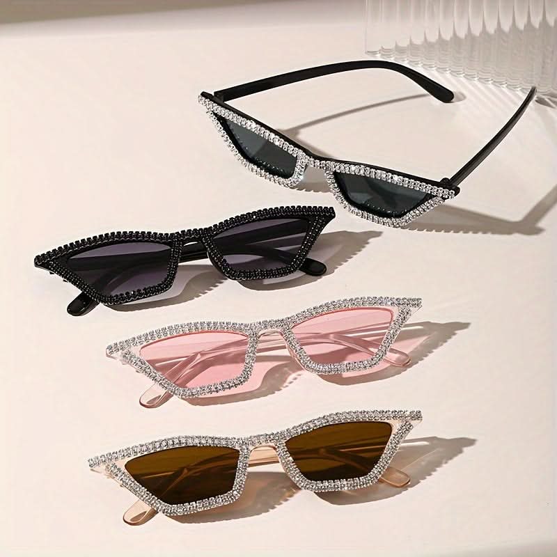 4-Pack Stylish Y2K Cat Eye Rhinestone Glasses for Women, Anti-Reflective Polycarbonate Frame, Perfect for Hiking & Everyday Photo Shoots