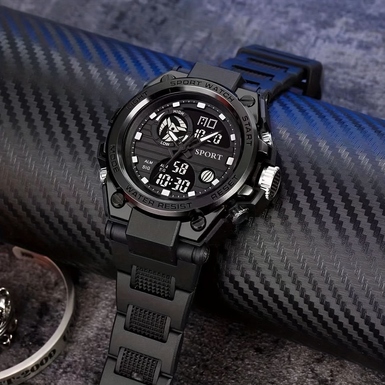 Men's Multifunctional Sports Watch - Water-Resistant Dual Display