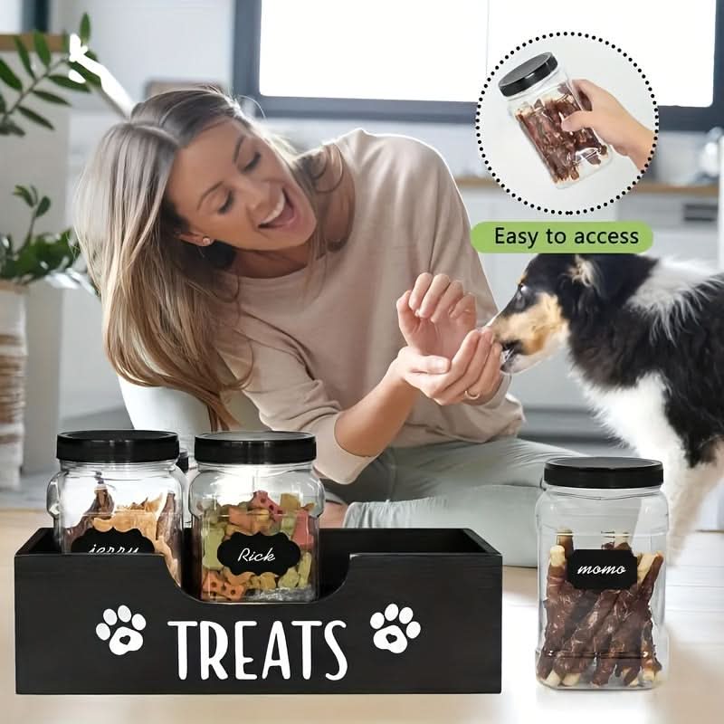 Wooden Pet Treat Holder with Airtight Jars