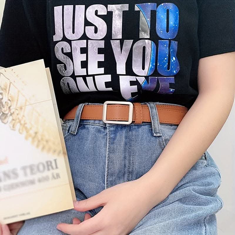 Vintage-Inspired Golden Square Buckle Belt – Classic PU Waistband