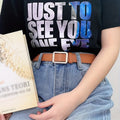 Vintage-Inspired Golden Square Buckle Belt – Classic PU Waistband