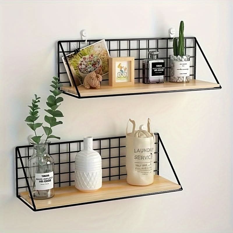 Metal Wall-Mounted Storage Rack - Floating Shelf, Punch-Free Hanging Organizer