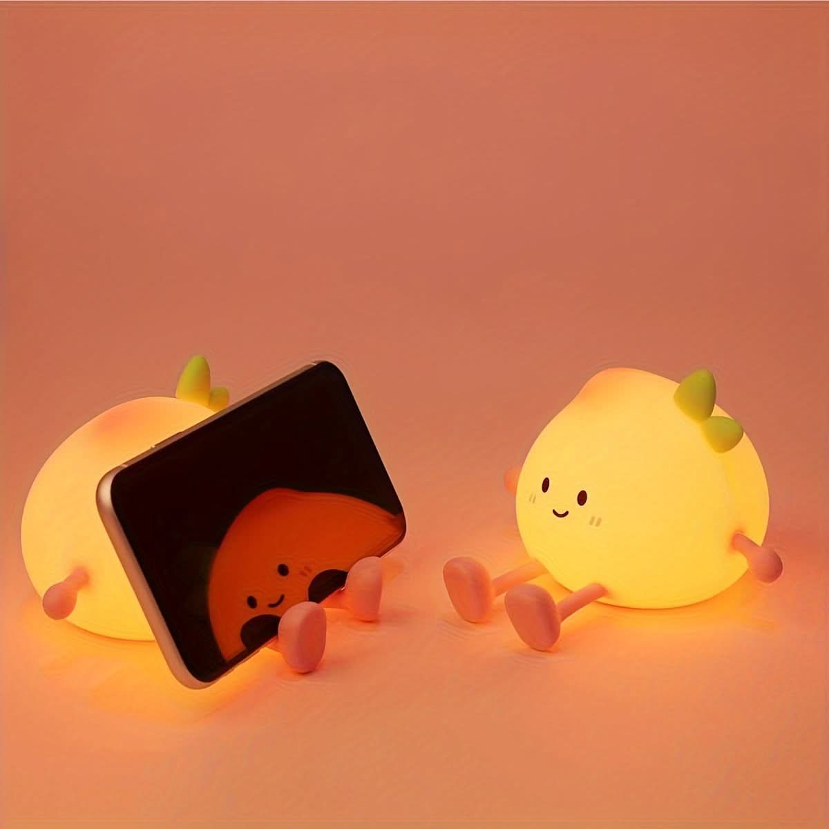 2-in-1 Rechargeable Pink Peach Night Light & Phone Holder