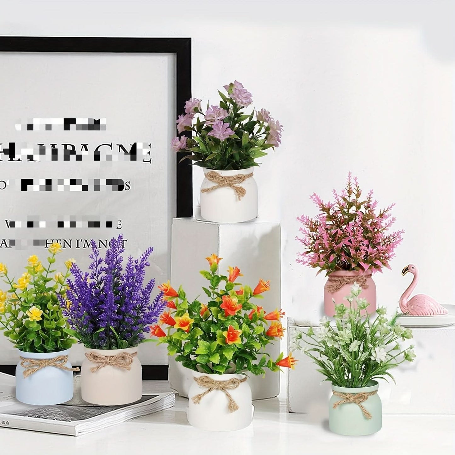 6-Pack Mini Artificial Bonsai Potted Flowers – Faux Plant Decor