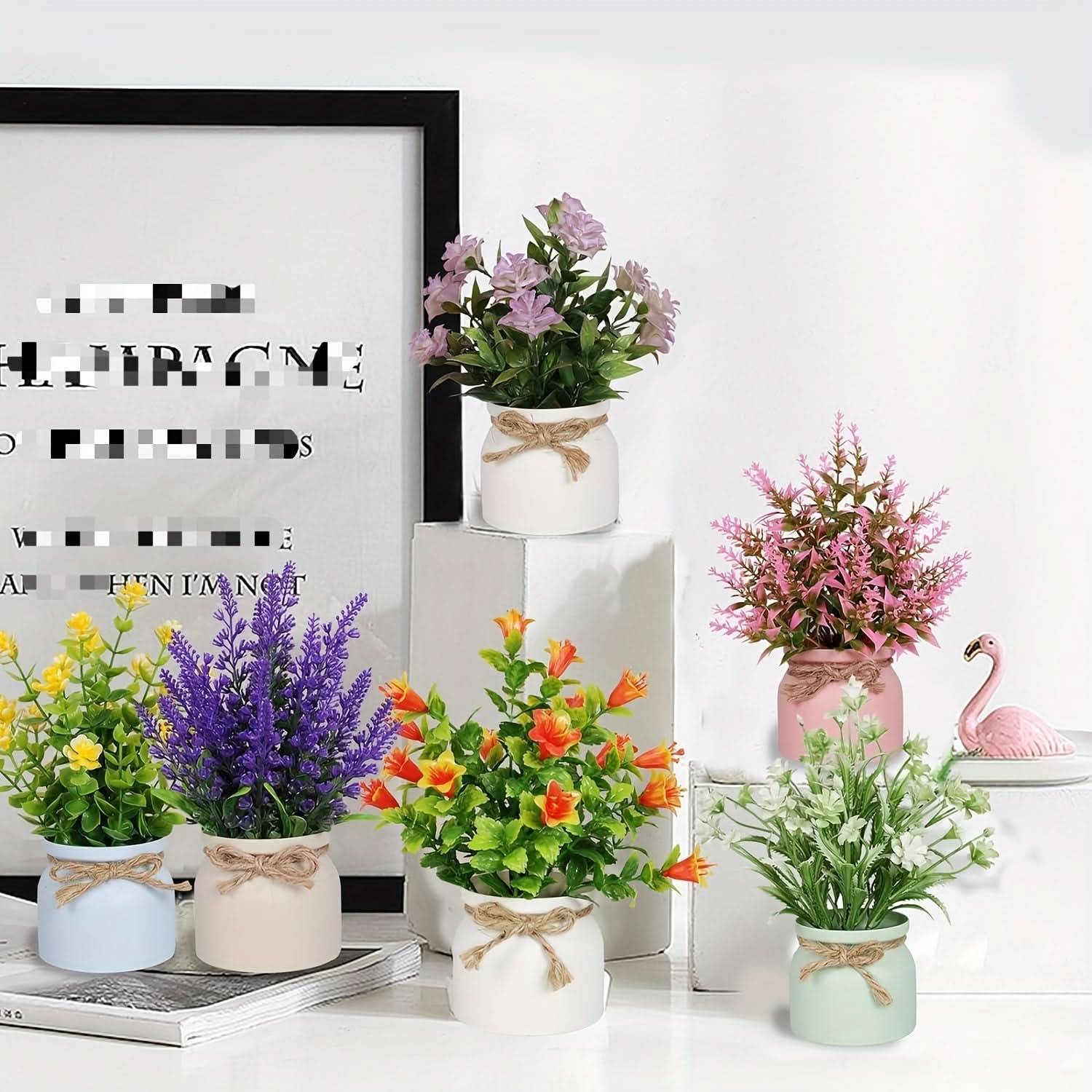 6-Pack Mini Artificial Bonsai Potted Flowers – Faux Plant Decor