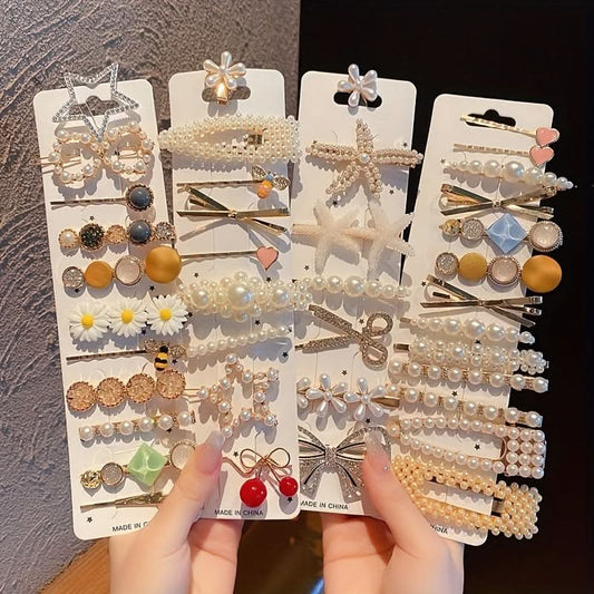 20pcs Pearl Bow Metal Hair Clips Set