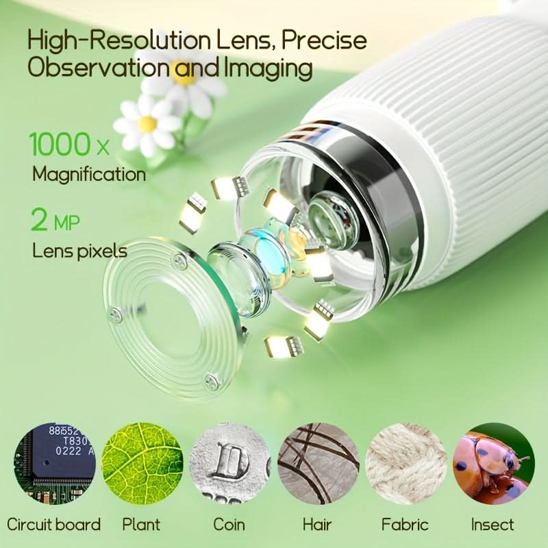 1000x Magnifier Mini Electron Microscope for Kids – LED Photo & Video Function