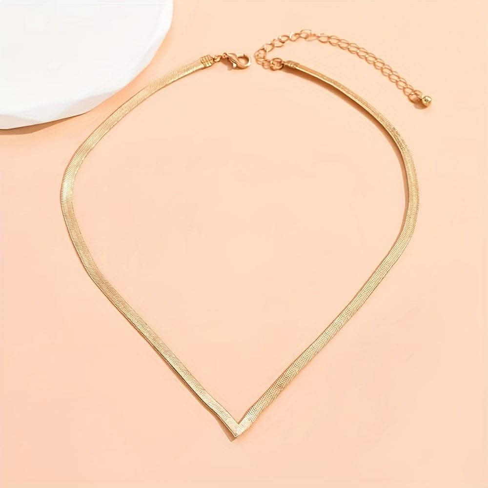 Chunky Golden Snake Herringbone Chain Necklace (4mm)