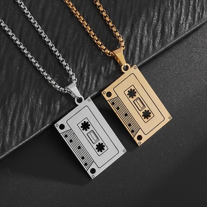 Retro Cassette Tape Pendant Necklace Set