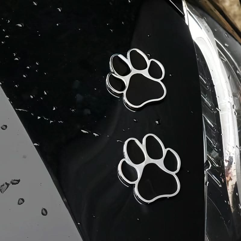 Chrome Dog Paw Car Decal – Metal Footprint Sticker for Cars & Motorcycles