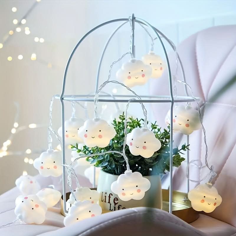 Smile Cloud LED String Lights - Battery-Powered, Christmas, Indoor/Outdoor