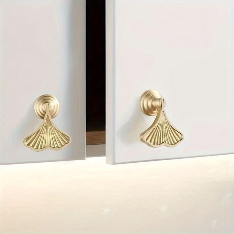 10 Pcs Polished Metal Ginkgo Leaf Drawer Knobs with Lock & Key