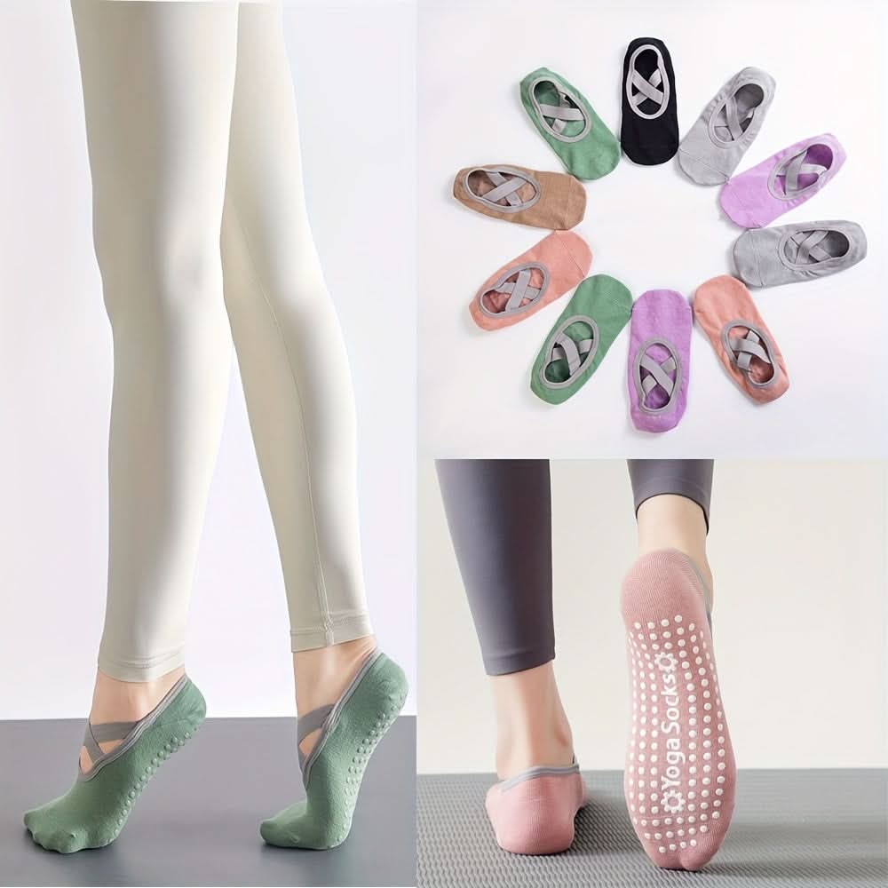 3 Pairs Cross-Strap Yoga Socks - Non-Slip