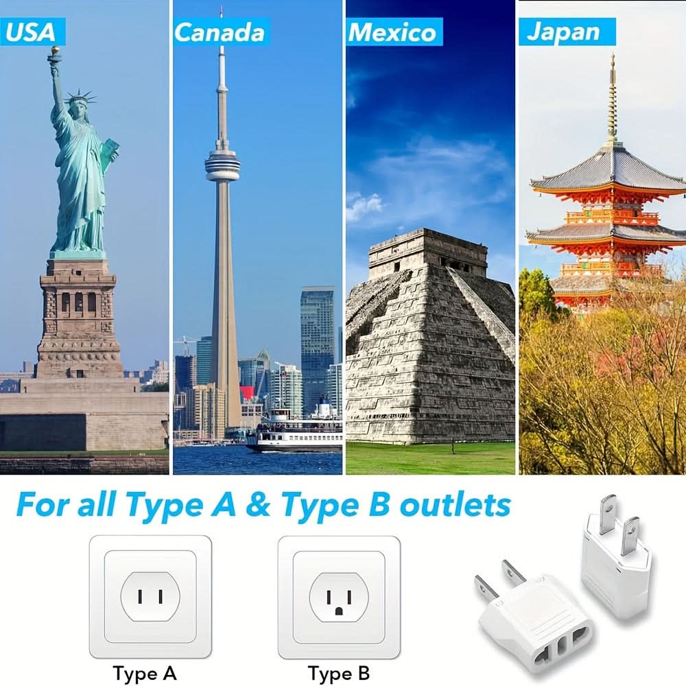 2PCS EU to US Plug Adapters for Travel