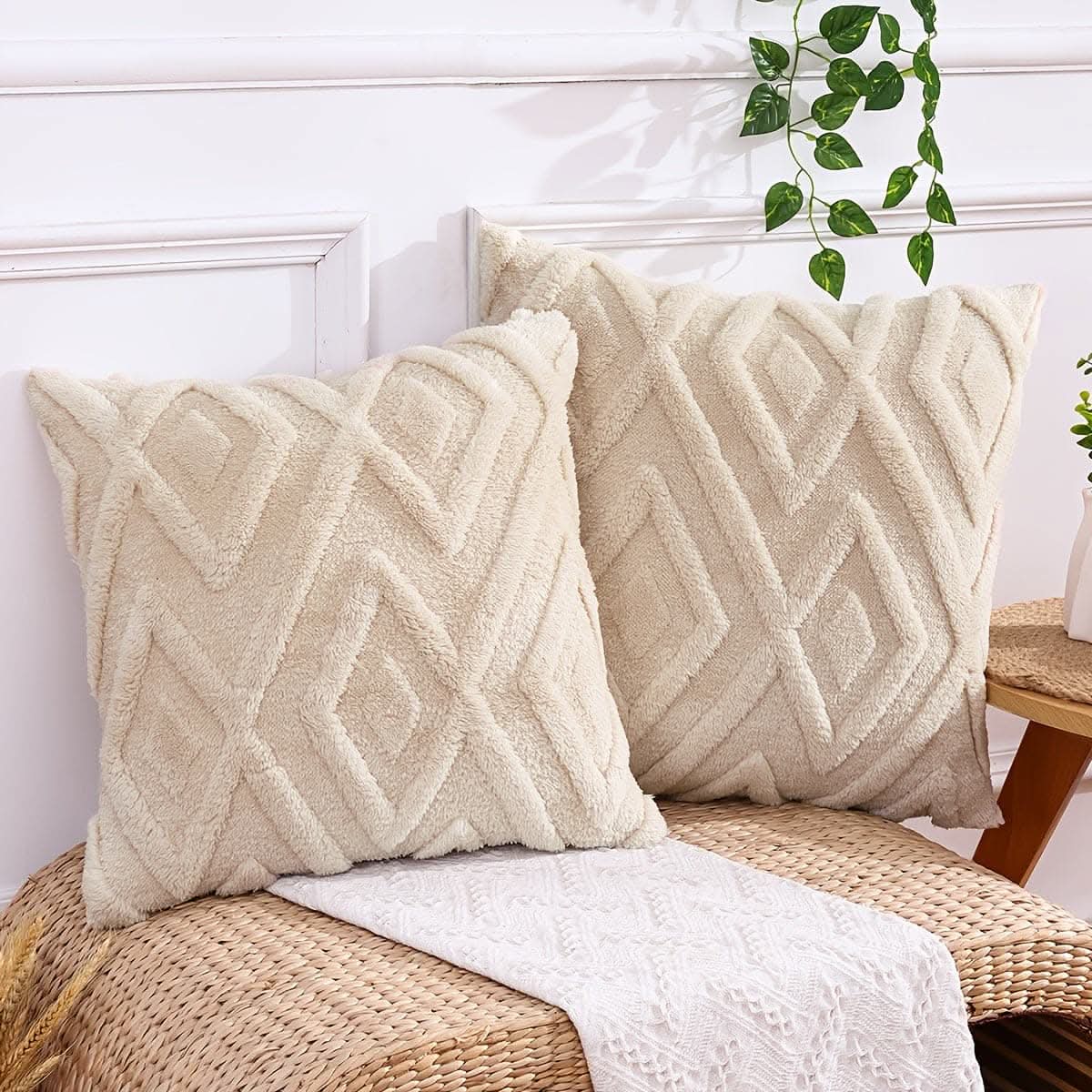 2-Piece Contemporary Knit Geometric Throw Pillow Covers