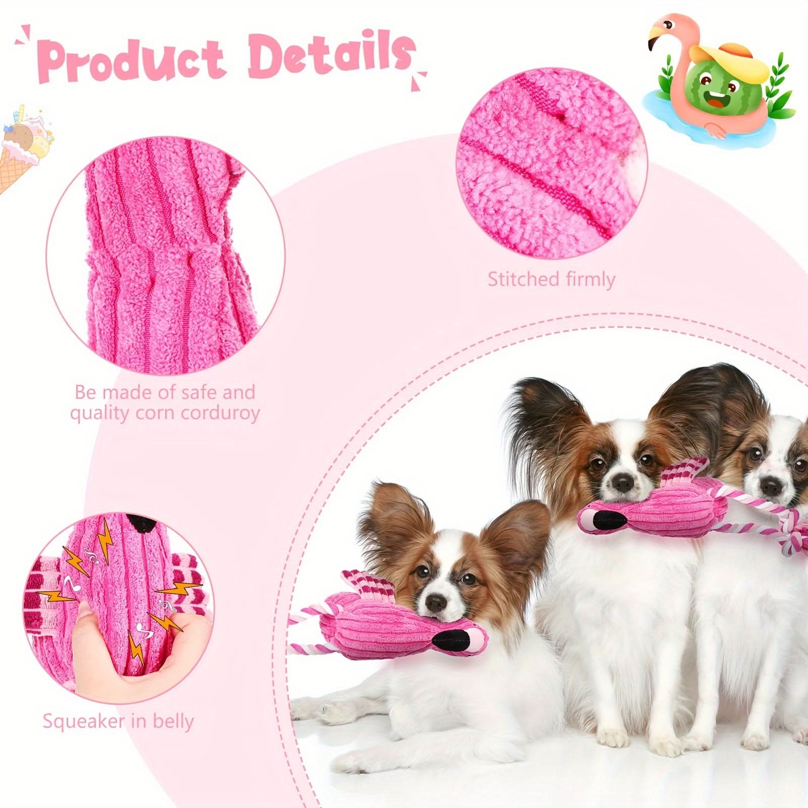 2-Pack Flamingo Plush Dog Toys-Squeaky Teething & Interactive Rope Toys