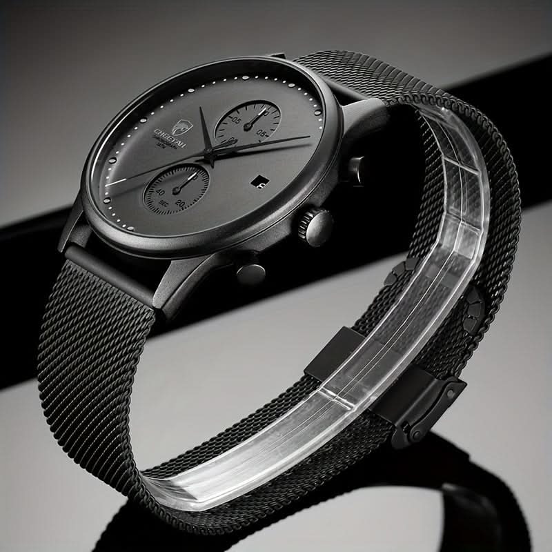 Men's Chronograph Stainless Steel Mesh Watch – Quartz Movement, Stopwatch